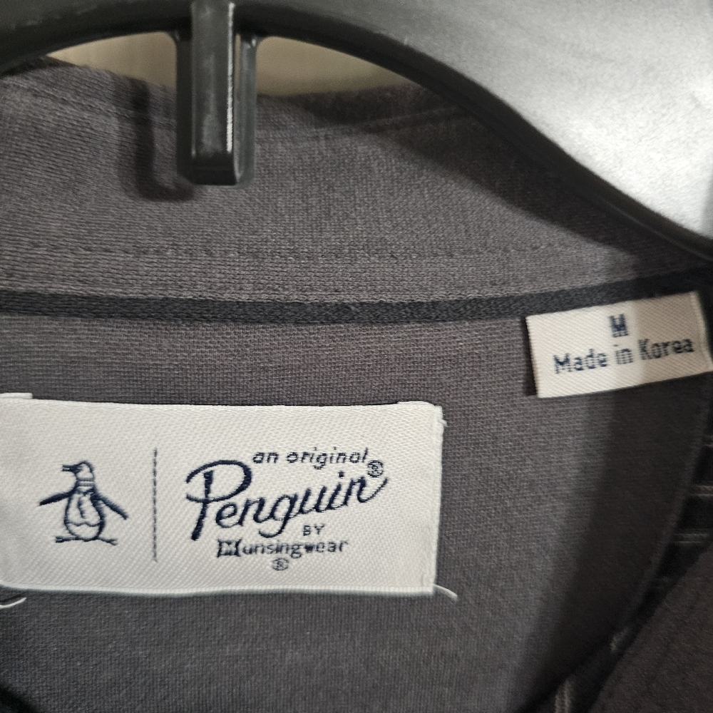 Original Penguin Mens M Polo Gray Cotton Blend Striped Shirt Iconic Quiet Luxury - Picture 4 of 6